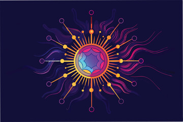 Poster - Abstract glowing lines forming the shape of hmpv and covid virus, set against dark futuristic gradient background hmpv and covid virus Clipart Vector