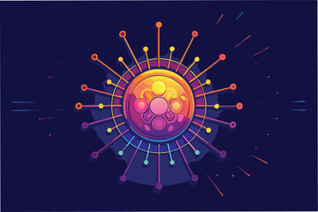 Poster - Abstract glowing lines forming the shape of hmpv and covid virus, set against dark futuristic gradient background hmpv and covid virus Clipart Vector