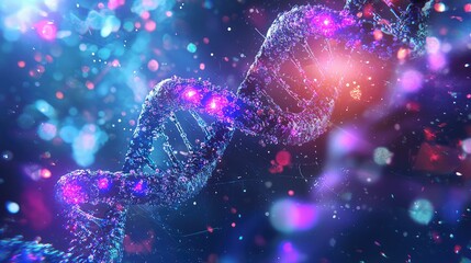 Poster - Colorful DNA Helix Structure with Cosmic Background and Light Effects