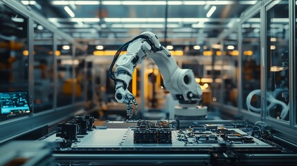 Poster - Robotic arm assembling circuit board in factory. (1)