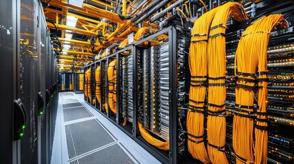 Poster - Modern Data Center Interior with Bright Cabling and Rack Servers