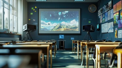 Poster - Modern Classroom with Projector and Educational Visuals