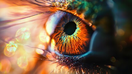 Poster - Close-up of Colorful Eye with Intricate Details and Sparkling Light