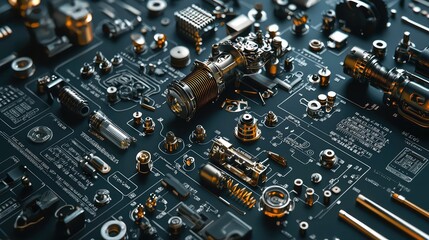 Poster - Close-Up View of Intricate Mechanical Parts and Circuitry Design
