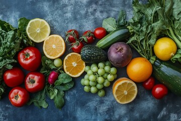 Wall Mural - Colorful fresh produce flatlay, kitchen, healthy food, recipe background