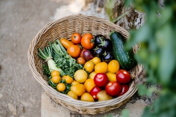 Wall Mural - Garden harvest wicker basket vegetables outdoors