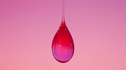 Poster - Abstract Red Drop: A Study in Liquid Dynamics and Color. Captivating Macro Photography of a Vibrant Red Drop Against a Soft Pink Background.