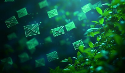 Aufkleber - Green email icons float near leaves.
