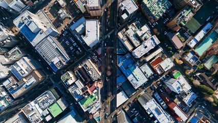 Fototapete - city, traffic, road, aerial view, town, scenery, landscape, overhead view, drone, society, directly above, real estate, industry, business, economy, technology, automobile, infrastructure, constructio