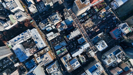 Fototapete - aerial view, city, urban area, street, town, landscape, scenery, bird eye view, directly above, drone, society, road, traffic, business, industry, construction, development, growth, real estate, gener