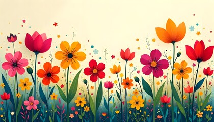 Leinwandbilder - A vibrant illustration of an abstract flower meadow, featuring a burst of colorful blooms in dynamic shapes and patterns, set against a lively, textured background, evoking a sense of joy and creativi