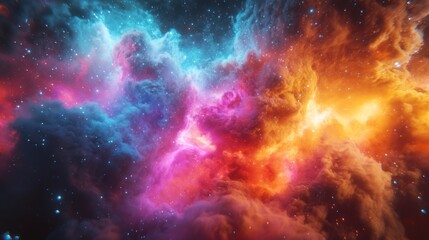 Wall Mural - Colorful nebula cloud, stars.