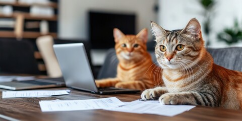 Poster - A business strategist leads a meeting with documents and laptops laid out on the table in a modern boardroom, fostering a collaborative atmosphere.