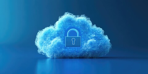 Fototapete - A digital lock safeguards cloud storage for encrypted data, presented in blue tones, with no people in sight.