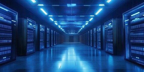 Poster - A cybersecurity team analyzes encrypted data for network security in a modern office, with no people around.