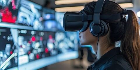 Poster - a high-tech intelligence center with immersive virtual reality displays that offer in-depth insights