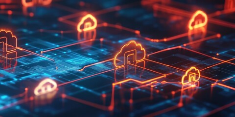 Aufkleber - A cloud security framework illustrated with cloud symbols, security measures, and data flow diagrams.