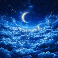 Wall Mural - Crescent moon above dreamy clouds.