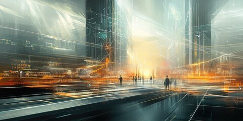 Aufkleber - A digital design concept featuring lines and data points that connect diverse elements of a smart city, evoking a futuristic atmosphere.