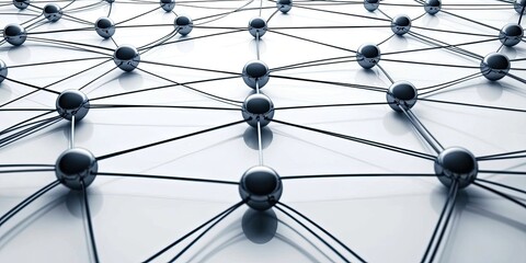 Fototapete - An abstract design of interconnected lines and data nodes representing online marketing strategies and tech networking.