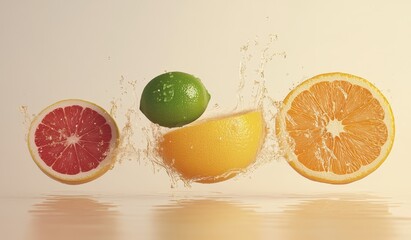 Wall Mural - Citrus fruits splashing in water.