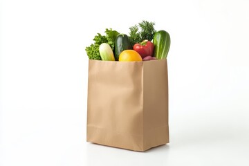 Poster - Fresh vegetables in a brown paper bag.