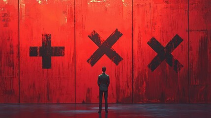 Poster - An individual shows symbols of right and wrong, making tough business decisions.