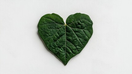 Wall Mural - Heart-shaped green leaf on white background highlighting nature's artistry