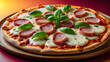 © lwin - Cheesy mozzarella pizza slice under natural daylight. Ensure every detail, from the gooey cheese to the crispy crust, is faithfully reproduced.