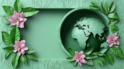 Wall Mural - Earth globe framed by flora.