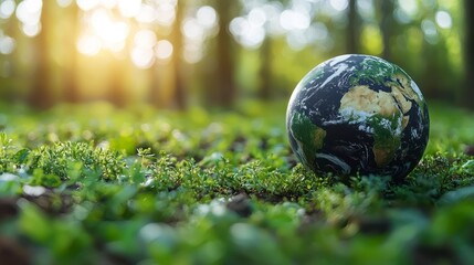 Wall Mural - Earth globe in forest.