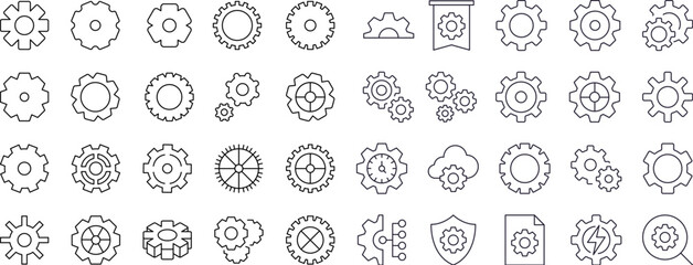 Wall Mural - collection of gear and cogwheel related line icons. outline signs for graphic and web design, apps, 