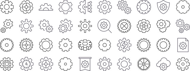 Wall Mural - gear and cogwheel line icon set. outline signs for graphic and web design, apps, adverts, various ca