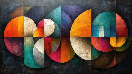 Wall Mural - Abstract geometric art painting with vibrant colors and textured surfaces.