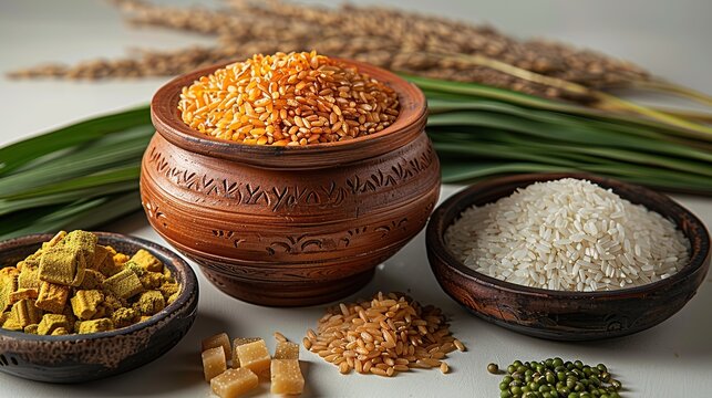 white ceramic pot of rice pongal for stock illustration photo generated by AI	