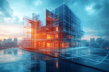 Poster - Architectural visualization showcasing modern building design with vibrant colors
