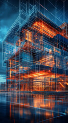 Poster - Architectural visualization showcasing modern structure with glowing elements