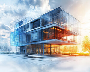 Poster - Architectural visualization of modern building with glass and steel design