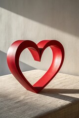 Poster - A red heart sculpture sits on a table