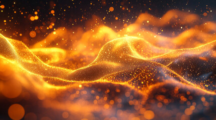 Wall Mural - Glowing waves of golden light create a mesmerizing abstract landscape at twilight