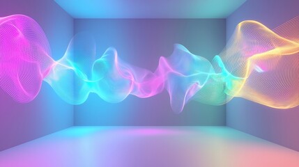Aufkleber - Abstract colorful neon waves in a room.