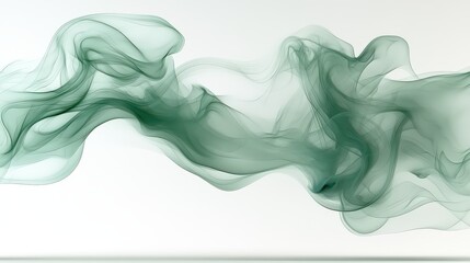 Wall Mural - Abstract green smoke wave design on white background.