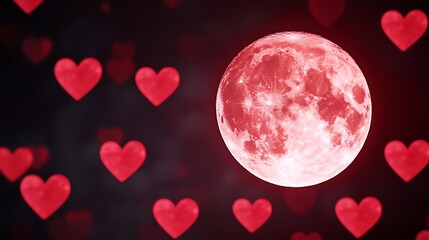 Poster - Surreal Valentine’s Theme with Full Moon and Floating Hearts