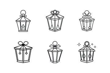 Wall Mural - lantern gift box icon line art vector