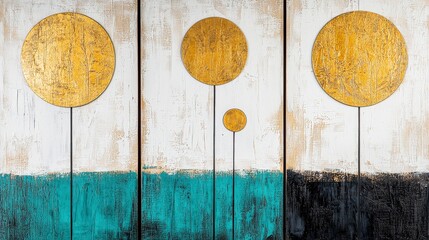 Poster - Abstract art with golden circles on a textured background, showcasing modern design and minimalistic style.