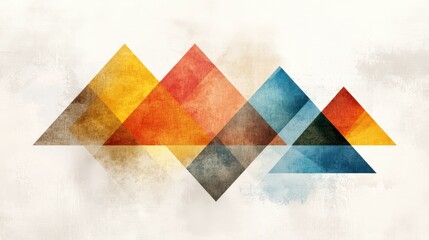 Poster - Abstract geometric shapes in warm and cool colors on a textured background creating a modern artistic composition