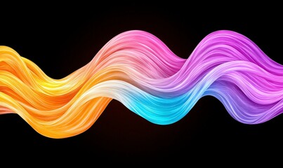 Poster - Vibrant Flowing Waves of Color in Bright Tones Against Black Background for Creative Backgrounds