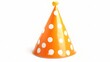 © Isolated studio - Orange Polka Dot Party Hat: A cheerful orange party hat adorned with white polka dots, perfect for adding a festive touch to any celebration. 