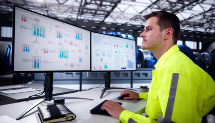 Poster - Man Working In Power Plant Electricity