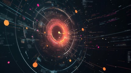 Wall Mural - abstract digital data vortex with glowing lines and particles.